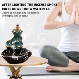 ZONSUSE Lotus Backflow Waterfall Incense Burner, Lotus Leaf Ceramic Incense Stick Holder, Landscape Backflow Incense Burner, Aromatherapy Burner for Office, Home, Bedroom, Yoga Decoration (Lotus)