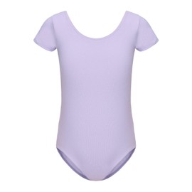 HIPPOSEUS Girls' Team Basic Short Sleeve Leotard for Ballet Dance Gymnastics Toddler Bodysuit Dancewear, AM0019DX-Purple, 6-8 Years