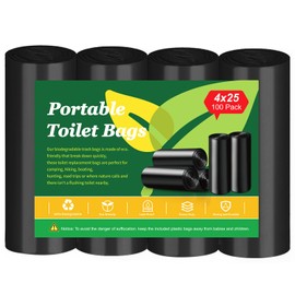 Portable Toilet Bags for Camping – 8 Gallon Biodegradable Compostable Waste Bags for 5 Gallon Bucket Toilet, Extra Thick Leak-Proof Porta Potty Bags for Outdoor, Travel, Car, Hiking & Boating (100)
