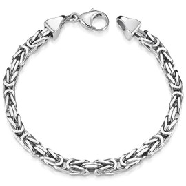MATERIA by Matthias Wagner Byzantine Chain Silver Men's Bracelet 5 mm 31.5 g Diamond-Coated Rhodium-Plated in 19 20 21 22 23 cm SA-10, Sterling Silver