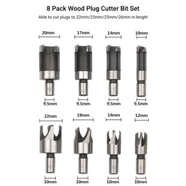 8Pcs Woodworking Chamfer Drilling Tool Wood Plug Cutter Drill Bit Set with 3/8in Round Shank for Wood Drilling or Woodworking Chamfer