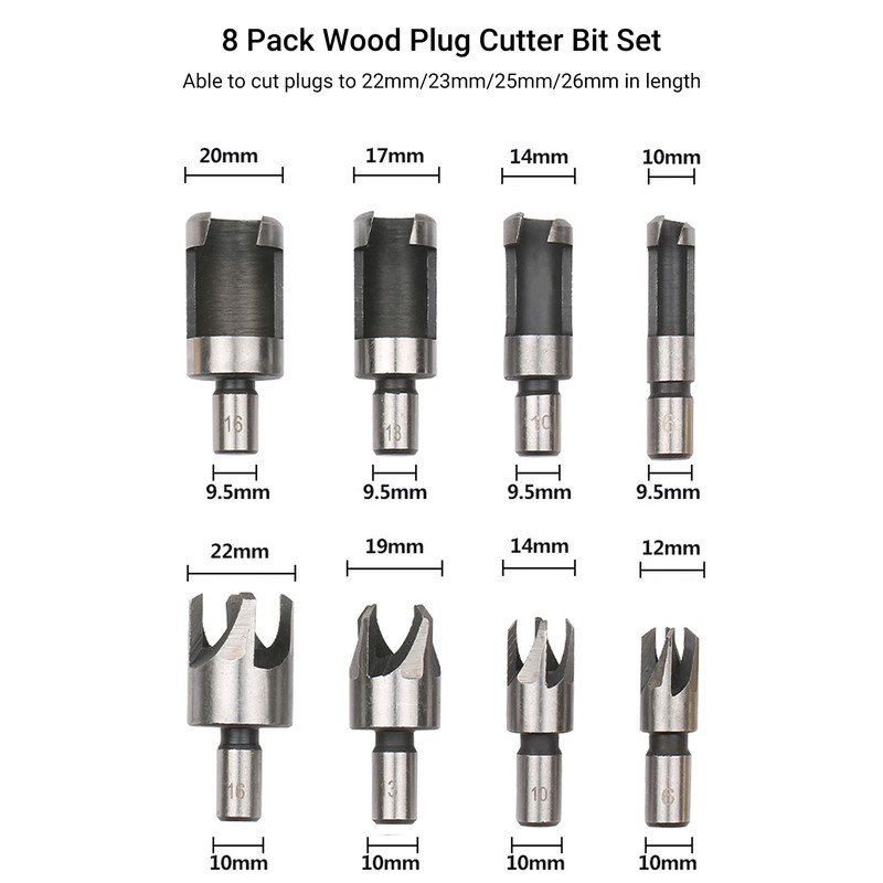 8Pcs Woodworking Chamfer Drilling Tool Wood Plug Cutter Drill Bit