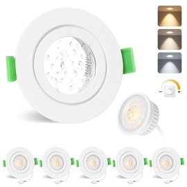 YindaLux 6X LED Recessed Spotlight 230V IP65 Dimmable 5W 550LM Ceiling Spotlight 2700K 4000K 6000K, Drilled 68mm GU10 Recessed Light for Bathroom Living Room, White