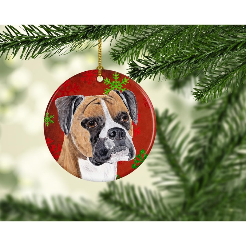 Caroline's Treasures SC9430-CO1 Boxer Red and Green Snowflakes Holiday Christmas
