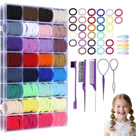24 Colores Bandas de Goma para el Cabello Duraderas y Coloridas, Accesorios Para El Cabello Para, Juego de banda elástica con herramientas de peluquería