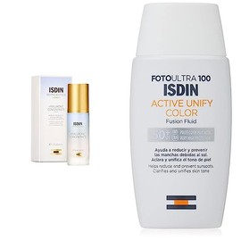 ISDIN Isdinceutics hyaluronic concentrate, serum facial ligero y ultrahidratante, con acido hialuronico - 30ml + FotoUltra 100 Active Unify SPF 50+, Protector Solar Facial con color,50 ml