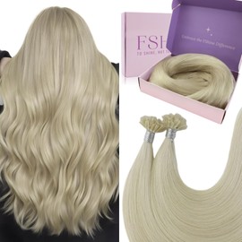 Fshine Blonde Fusion Hair Extension Human Hair 22 Inch U Tip Human Hair Extension Color 60 Platinum Blonde Hair Extensions Keratin Bond Hair Extensions 1g/Strand 50g/Pack