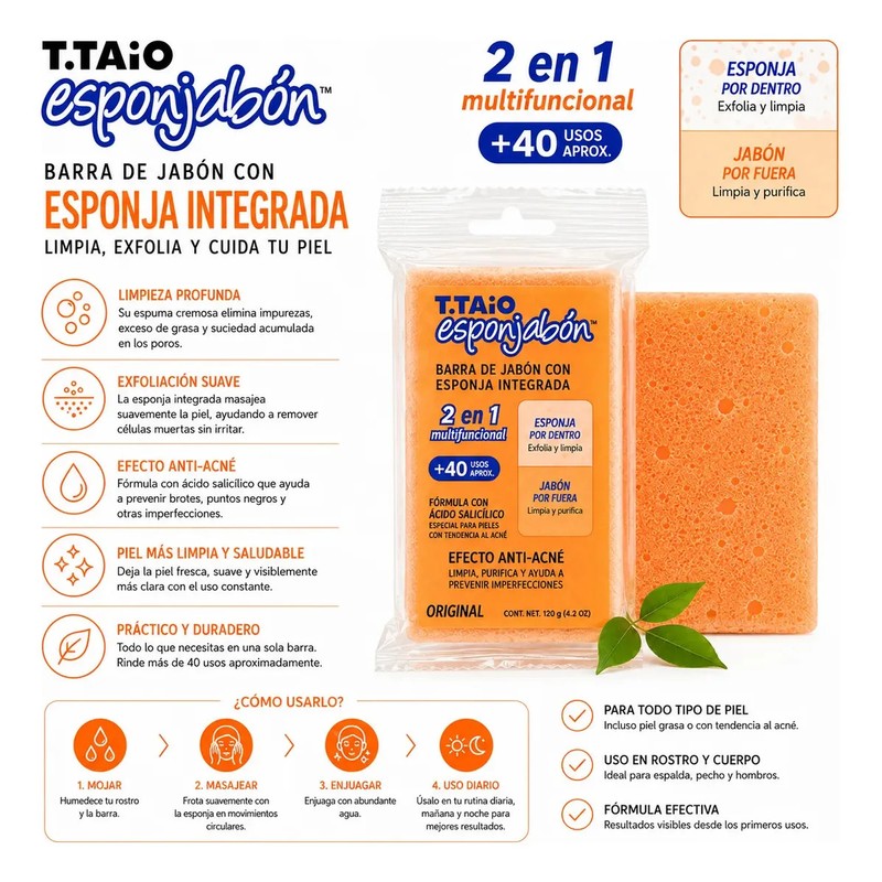 10 Piezas Esponjabon Anti Acne 2 En 1 Jabon en