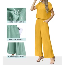 Lepunuo 2 Piece Outfit for Women Casual Cute Cap Sleeve and Cozy Wide Leg Pants Sets Tracksuit Streetwear Beach Set
