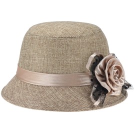 Glamorstar Vintage Felt Cloche Hat Winter Floral Fedora Bucket Hat Bowler Hats (as1, Alpha, one_Size, Khaki)