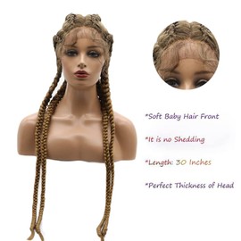 Blonde Brown Braids Wig 76.2 cm 4 Twist Brown Mix Blonde Fully Handmade Braid Lace Wig Natural Looking with Baby Hair Heat Resistant Fibre 4 Braided Synthetic Daily Makeup Wigs for Women