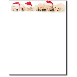 Santa Puppies Holiday Christmas Letterhead Paper - 80 Sheets