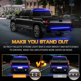 XRIDONSEN 48 inch Tailgate Blue Emergency Lights Strip Rear Window Lights 288 LED Tail Police Strobe Lights Firefighter Lights Flashing Warning Hazard Safety Lights for Vehicles Trucks Pickup POV SUV