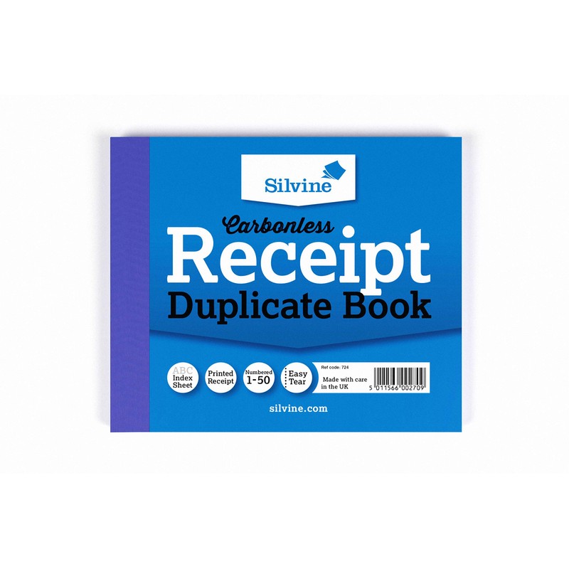 Silvine 5x4" Carbonless Duplicate Receipt Book - Numbered 1-50 with