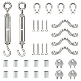 DYWISHKEY Stainless Steel Cable Railing Kits, 2PCS M5 Eye&Hook Turnbuckle,4PCS M3 Thimbles, 4PCS M3 Wire Rope Cable Clip,10PCS M3 Crimping Loop Sleeve,4PCS M5 Wire Eye Straps, 8PCS Screws
