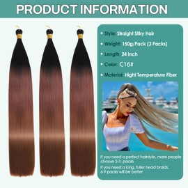 Locescsoc 24 Inch Bone Straight Braiding Hair 150g 3 Packs Straight Hair Extensions, Ariel Straight Hair Bundles, Silky Soft Synthetic Hair for Women (1B/33/30)