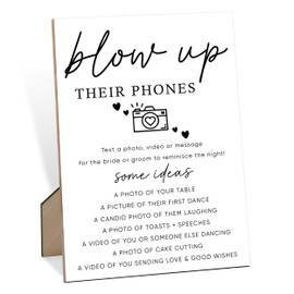 Scodilo Blow Up Their Phone Sign, Wedding Table Sign, 8" x 11" Wooden Plaque for Wedding Reception Decor