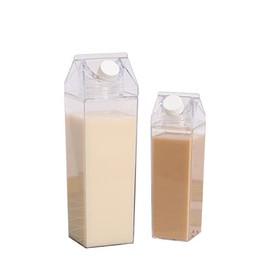 CLOGRATIA Milk Pack Shaped Drink Bottle, Milk Box, Transparent Water Bottle, 16.9 fl oz (500 ml), 33.8 fl oz (1000 ml)