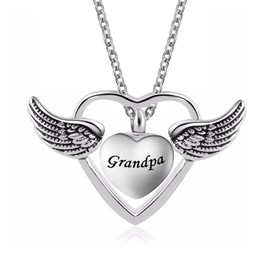 OutstandLong Angel Wings Cremation Jewelry for Ashes Heart Urn Necklaces for Ashes Memorial Grandpa Keepsake Necklace