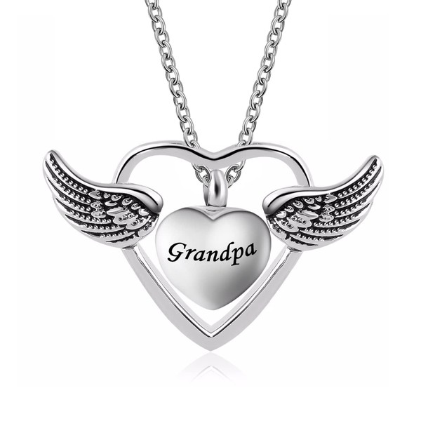 OutstandLong Angel Wings Cremation Jewelry for Ashes Heart Urn Necklaces