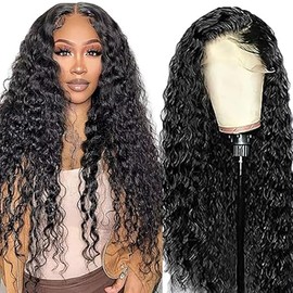 AiPliantfis Water Wave Human Hair Wig 13 x 6 Real Hair Wig Women's Glueless Human Hair with Natural Hairline Free Part Bleached Knot Brazilian Remy Hair 24 Inches (61 cm)