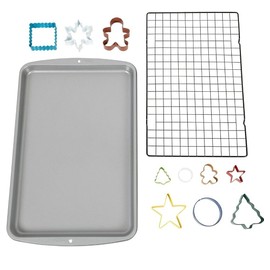 Wilton-Cookie Christmas Baking Gift Set 12 Piece Pan, Cooling Rack Sheet Cutters