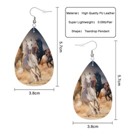 Vosach Wild Horses Woman Earrings, Horses Desert Sandstorm Against Dramatic Sky Lightweight Leather Dangle Teardrop Earrings Jewelry For Ladies Friends