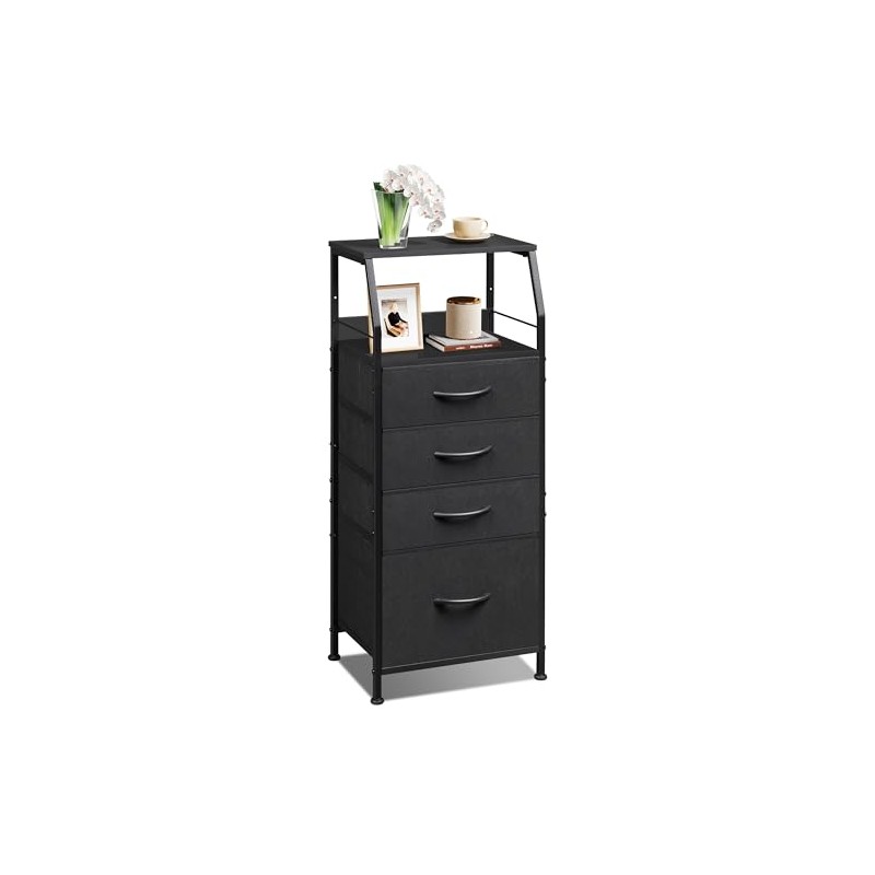 WLIVE Tall Nightstand with 4 Fabric Drawers & Open Shelf,