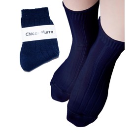 Chica Hurra Women's Socks, Made in Japan, Crew Length, 9.1 - 9.8 inches (23 - 25 cm), Same Color, 2 Pair Set, Rib Socks, navy, 23.0-25.0 cm