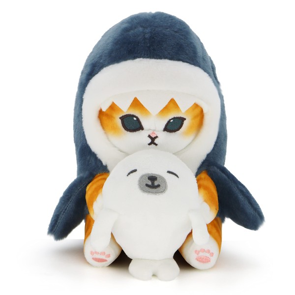 CNAANA Kawaii Shark Cat Plush Toy Stuffed Animal Doll, Soft Pillow for Boys & Girls (Seal cat, 20cm/7.8in)
