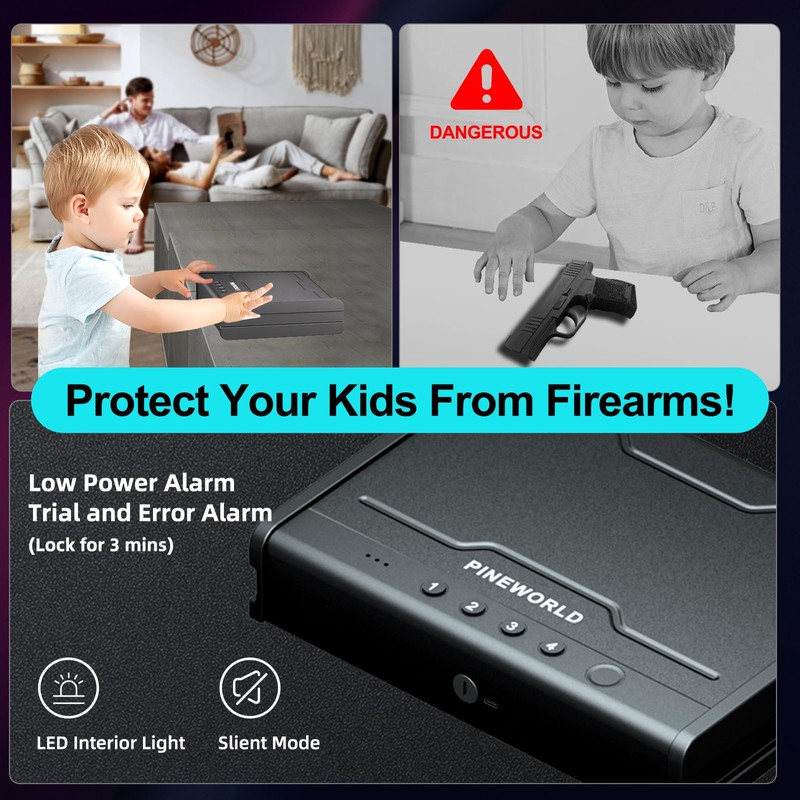 PINEWORLD Gun Safe For Handgun, Gun Case, Biometric Gun Safe