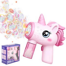 Automatic Bubble Gun, Fancysky Bubble Machine for Children, with 10 Packs of Bubble Liquid, Bubble Gun Children's Unicorn, Suitable for Parties, Excursions, Weddings (Pink)