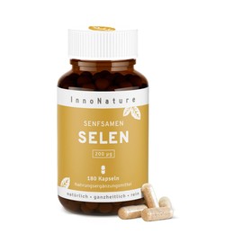 Natural Selenium Capsules from Mustard Seeds, 1 Capsule Daily, 180 Capsules Total, High Dose with 200 μg Selenium per Capsule (363.60% NRV), Vegan, Made in Germany