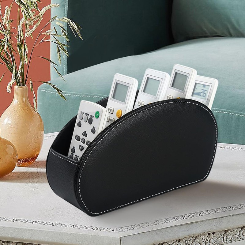 Leather Remote Control Holder with 5 Compartments, Pu Leather Desktop
