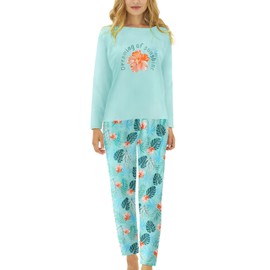 Tebbis Tropical Palm Leaf & Hibiscus Mom and Daughter Matching Pajamas for Women & Girls Soft PJ Set Size M
