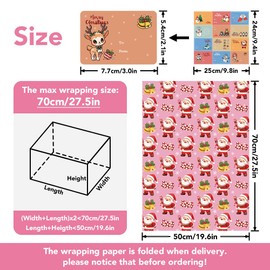 TLiuit 12 Sheets Pink Christmas Wrapping Paper,Xmas Thick Wrapping Paper in 6 Patterns,Funny Christmas Wrapping Paper for Kids,19.6x 27.5Inches Large Christmas Wrapping Paper Set and 12Pcs Gift Tags