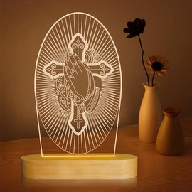 Jesus Night Light,Anywin Religious Cross Illuison Lamp with Warm Light Color & Wood Base & USB Power Church Lantern for Room Decor,Birthday Christian Retirement Gifts for Women Friends