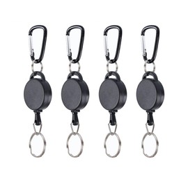 Retractable Badge Reels Retractable Keychain Extendable Badge Holder with Key Belt Reel Badge Holder Pull Reel Black (4 Pack)