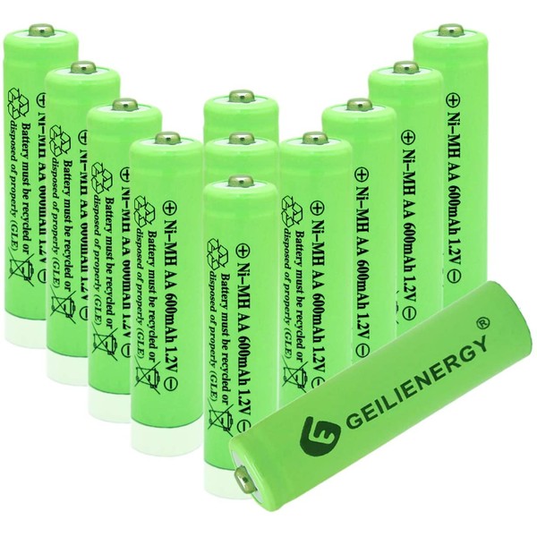 GEILIENERGY NiMH AA 600mAh 1.2V Rechargeable Batteries for Solar Lights, Garden Lights, Remotes, Mice(Pack of 12)