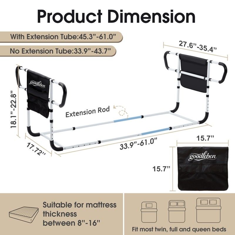goodleben Double Bed Rail for Elderly Adults Safety, Adjustable Bed