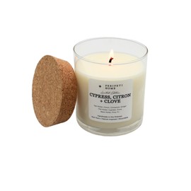PERIPETI Home Cypress, Citron + Clove Scented Candle – 8.5oz Classic Wick, Natural Soy Wax, Long-Lasting Burn for Cozy Holiday Aromatherapy