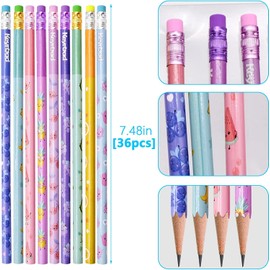 Pack of 36 Scented Pencils Children with Eraser Scented Pencils Graphite Pencil Cylinder Pens Wooden Pencils HB Scented Pencil for Children Party Favours Classroom Reward Party Bags