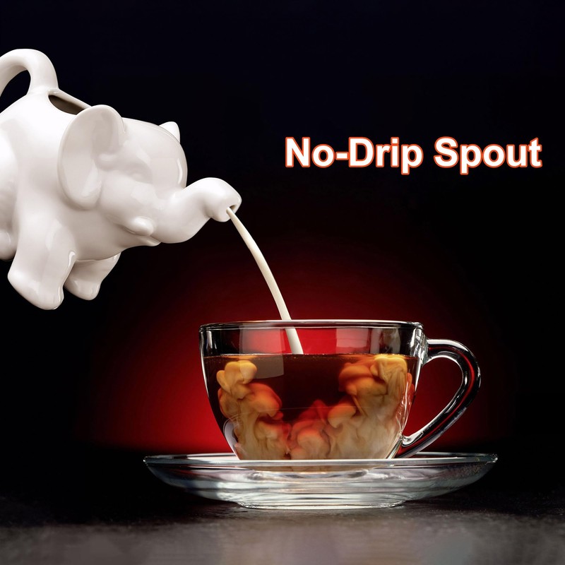 HIC Kitchen Elephant Creamer With Handle, Fine Porcelain, 9-Ounce, For