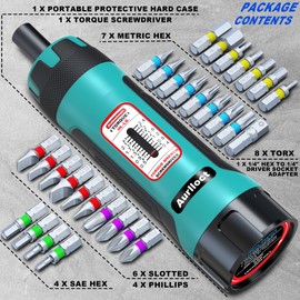 Aurlloct 1/4" Torque Screwdriver Wrench Set, 0.4-2.4 Nm, 0.1 Nm Increment, 31 Pieces Torque Wrench Bits Set with 1/4" Hex to 1/4" Socket Adapter
