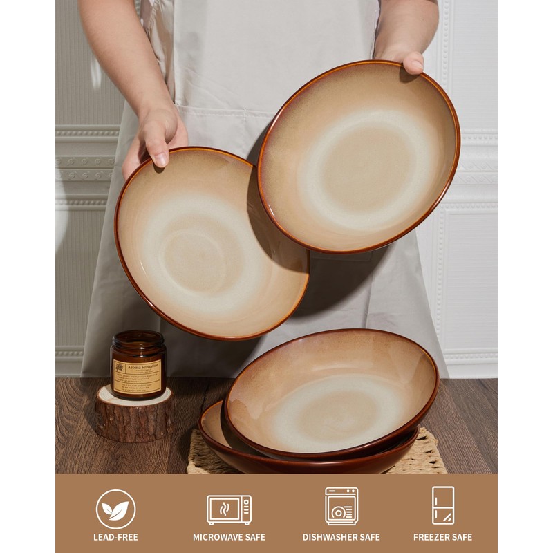 Pokini 8.75 Inch Large Ceramic Pasta Bowls, 32 Oz Reactive