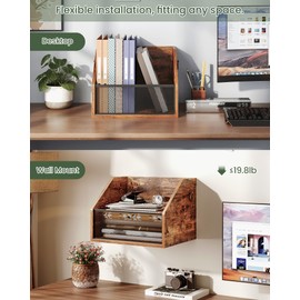 CHOEZON Vinyl Record Storage Wall Mount, Vintage Record Display Holder, Album Record Crate, LP Display Shelf, Metal Mesh Front and Pull Rings for Records, Albums, Files, Rustic Brown MCW28BF