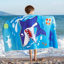 WERNNSAI Shark Beach Towel for Kids - 76 x 150 cm Bath Towels for Boys Quick Dry Swim Towel Beach Blanket Absorbent Light Beach Towels Travel Towel