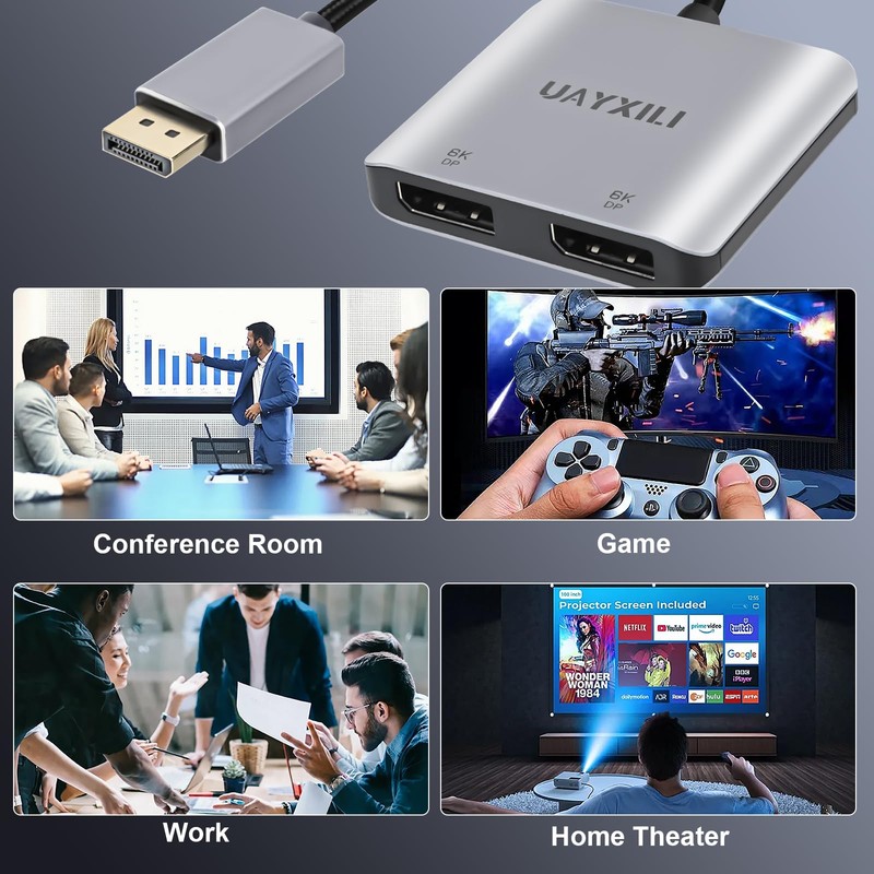 DisplayPort to Dual DP Adapter 8K@60Hz, DP Splitter 1 in
