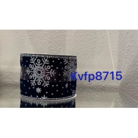 Glitter Blue Velvet Snowflake Wired Edge Ribbon - 2.5” x 20 Ft Christmas Craft
