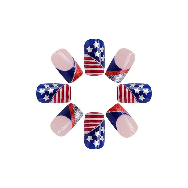 Independence Day Press on Nails Short Square False Nails with